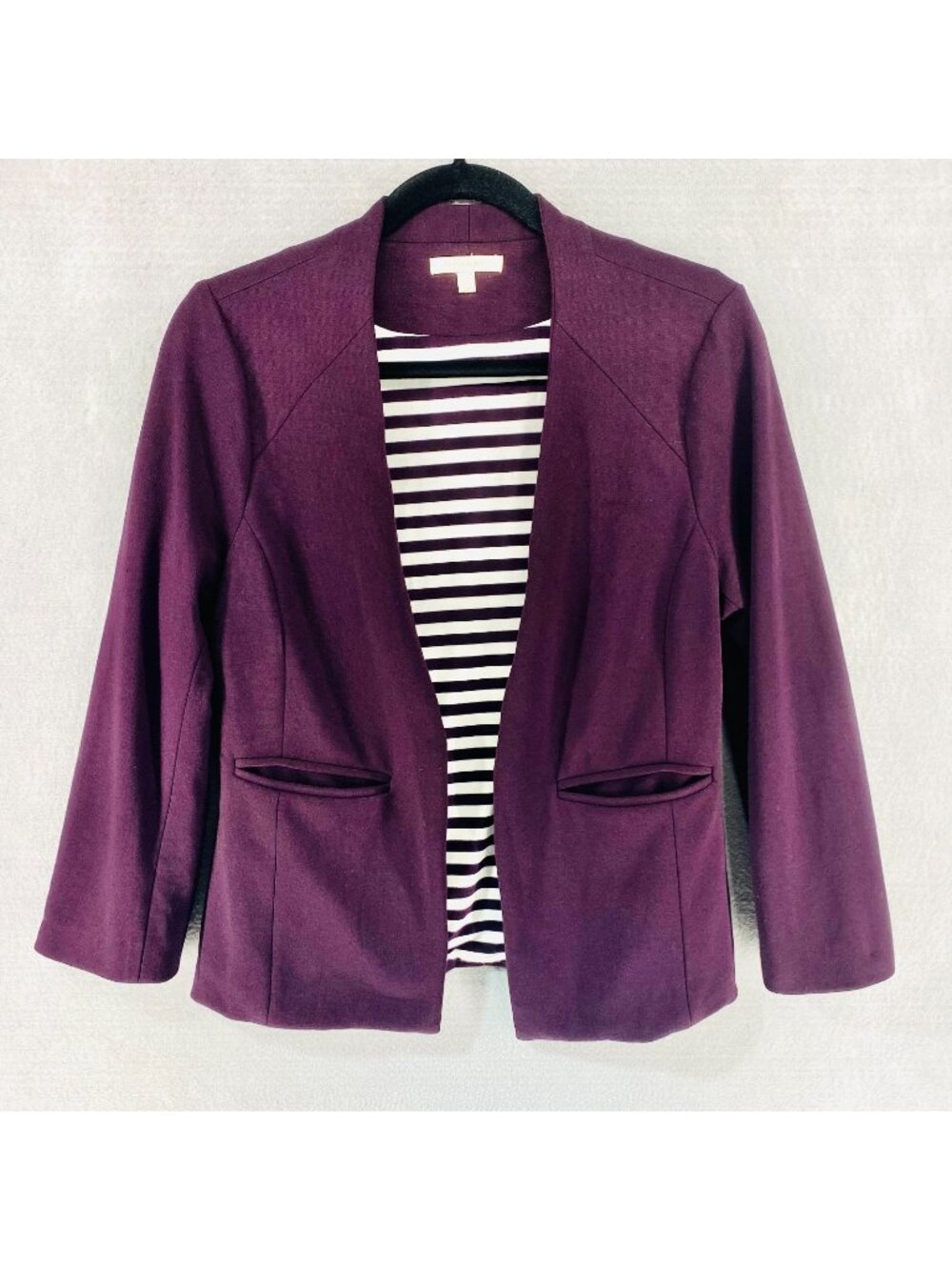 Skies are Blue Blazer Womens M Purple Stretch 3/4 Sleeve Jacket Career Preppy